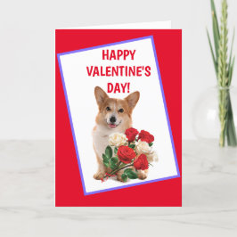 Cartão De Festividades Feliz Namorados Corgi E Rosas