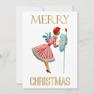 Cartão De Festividades Feliz Natal 1950 Senhora Vintage de Natal