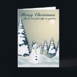 Cartão De Festividades Feliz Natal 2 do boneco de neve do inverno<br><div class="desc">Estrelas macias da queda de neve e do twinkling com o boneco de neve de sorriso no lenço e no chapéu alto! Cartão feito sob encomenda com árvores cobertos de neve e Natal no ar! Feliz Natal de nossa família a seu texto que pode ser editado! Adicione sua própria texto...</div>