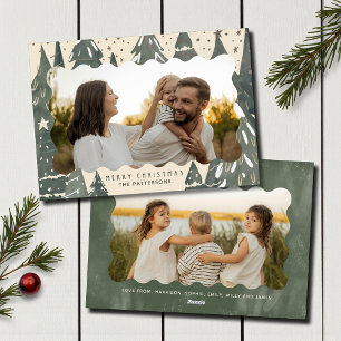 Cartão De Festividades Feliz Natal 2 Fotos Família Árvores de Inverno