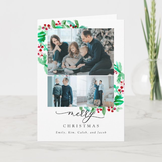 Cartão De Festividades Feliz Natal 3 Feriado de Frota de Colagem de Fotos (Frente)
