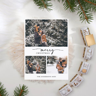 Cartão De Festividades Feliz Natal 3 Fotos Collage Script Moderno