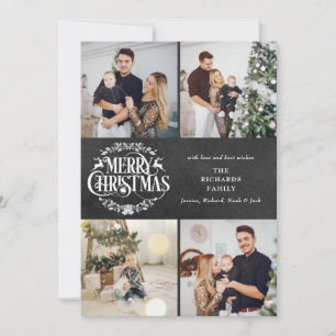 Cartão De Festividades Feliz Natal 4 Colagem de Fotos Boho Quadro Negro