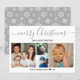 Cartão De Festividades Feliz Natal 4 Foto Colagem Silver Flocos de Neve
