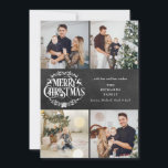 Cartão De Festividades Feliz Natal 4 Foto Collage Boho Chalkboard<br><div class="desc">Um design de colagem de fotos na moda 4 para você personalizar com suas fotos,  mensagens,  nomes e anos favoritos em um quadro de fundo. Os traços inversos caem flocos de neve em um fundo de quadro de quadro de chanfro correspondente. Projetado por Thisnotme©</div>