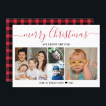 Cartão De Festividades Feliz Natal 4 Foto Collage Red Buffalo Xadrez<br><div class="desc">Cartão com fotos de férias moderno e moderno para compartilhar suas saudações sazonais. Personalize com 4 fotos da família favorita. Você tem um padrão clássico de xadrez vermelha ao contrário.</div>