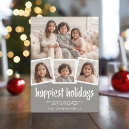 Cartão De Festividades Feliz Natal 4 Fotos Cinza Coral Fundo Botânico