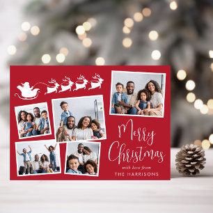 Cartão De Festividades Feliz Natal 5 Colagem de Fotos Papai Noel Trenó