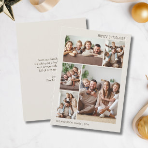 Cartão De Festividades Feliz Natal 5 Família de Colagem de Fotos Neutra