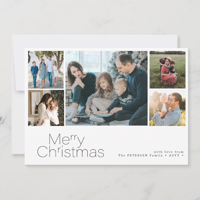 Cartão De Festividades Feliz Natal 5 foto colagem moderna (Frente)