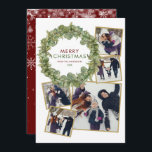 Cartão De Festividades Feliz Natal 5 Foto Collage Wreath Burgundy<br><div class="desc">Espalhe a alegria do Natal com este elegante cartão de férias moderno. Personalize a frente com 5 fotos especiais, o nome da família de mensagens de feriado e o ano. O reverso apresenta flocos de neve em queda bonito em um fundo burgundy que você pode personalizar para sua cor favorita...</div>