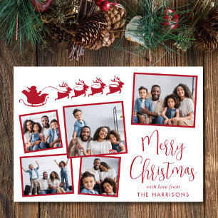 Cartão De Festividades Feliz Natal 5 Papais noeis de Colagem Fotográfica