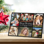 Cartão De Festividades Feliz Natal 6 Foto Collage Black<br><div class="desc">Cartões negros de colagem de imagens modernas com "Feliz Natal" em um roteiro elegante branco,  6 fotos de sua família e momentos do ano passado e seu nome e o ano em tipografia branca. No dentro,  personalize sua saudação e adicione seus primeiros nomes.</div>