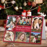 Cartão De Festividades Feliz Natal 6 Foto Collage Red<br><div class="desc">Cartão vermelho de colagem de fotos simples e moderno,  com "Feliz Natal" em um roteiro elegante,  6 fotos de suas pessoas e momentos favoritos do ano passado e seu nome de família e o ano em tipografia branca. Na dentro,  personalize sua saudação ou deixe o vazio.</div>