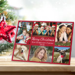 Cartão De Festividades Feliz Natal 6 Foto Collage Red<br><div class="desc">Cartão vermelho de colagem de fotos simples e moderno,  com "Feliz Natal" em um roteiro elegante,  6 fotos de suas pessoas e momentos favoritos do ano passado e seu nome de família e o ano em tipografia branca. Na dentro,  personalize sua saudação ou deixe o vazio.</div>