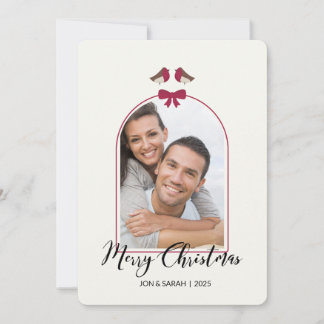 Cartão De Festividades Feliz Natal a Robins e Arco de Laço Vermelho
