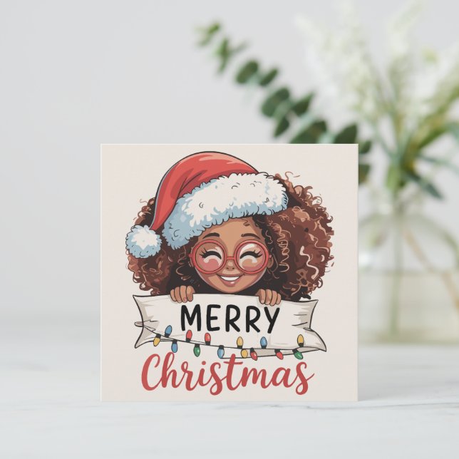 Cartão De Festividades Feliz Natal Afro-Americano Negro Africano  (Em pé/Frente)