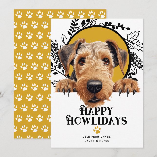 Cartão De Festividades Feliz Natal Airedale Terrier (Frente/Verso)