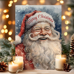 Cartão De Festividades Feliz Natal Alegre Papai Noel Aquarela