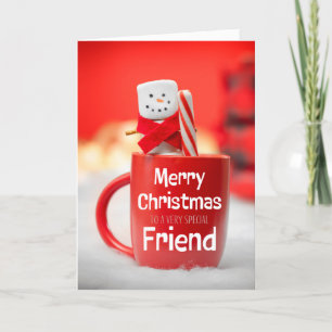 Cartão De Festividades Feliz Natal Amigo Boneco de Neve Marshmallow