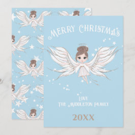 Cartão De Festividades Feliz Natal Angel Dark Hair Blue