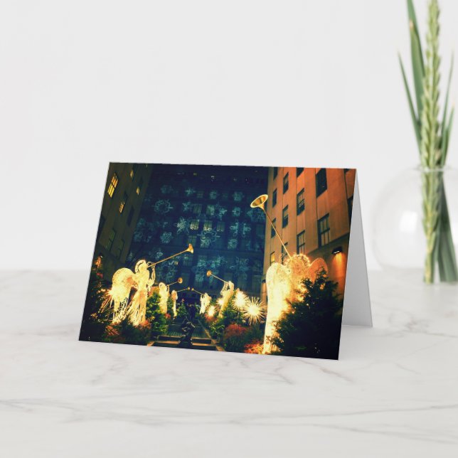 Cartão De Festividades Feliz Natal - anjos e flocos de neve (Frente)