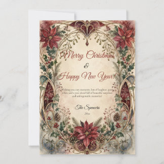 Cartão De Festividades Feliz Natal Ano Novo em Elegante Art Nouveau