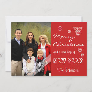 Cartão De Festividades Feliz Natal Ano Novo Foto Personalizada Vermelho