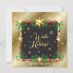 Cartão De Festividades Feliz Natal & Ano Novo! Luxo Dourado de Inverno