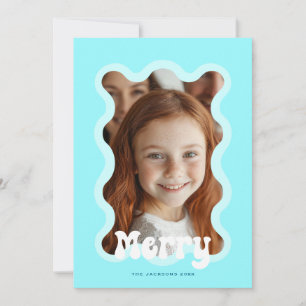 Cartão De Festividades Feliz Natal Aqua Scallop Wave Holiday Design