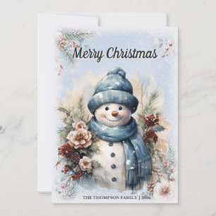 Cartão De Festividades Feliz Natal Aquarela Boneco de Neve Férias de Inve