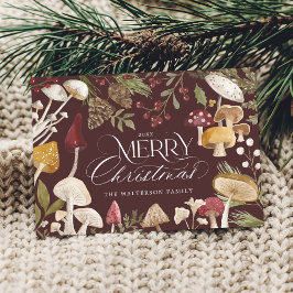 Cartão De Festividades Feliz Natal Aquarela Cogumelos Woodsy Foto