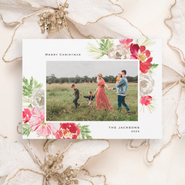 Cartão De Festividades Feliz Natal Aquarela Flor (Criador carregado)