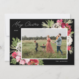 Cartão De Festividades Feliz Natal Aquarela Flor Preto