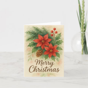 Cartão De Festividades Feliz Natal Aquarela Flores de Natal