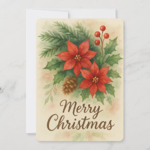 Cartão De Festividades Feliz Natal Aquarela Flores de Natal