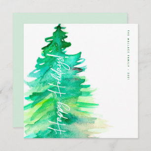 Cartão De Festividades Feliz Natal Aquarela Palha Verde