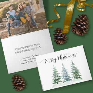 Cartão De Festividades Feliz Natal Aquarela Pine Trees Foto Dentro