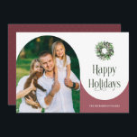 Cartão De Festividades Feliz Natal Arranjado Fotografia Moderna<br><div class="desc">Este cartão de feriado apresenta uma foto arquivada,  texto com uma espiral elegante e uma coroa.</div>