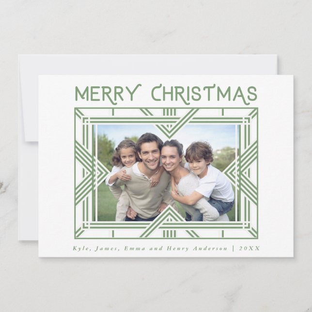 Cartão De Festividades Feliz Natal Art Deco Foto Frame Green (Frente)