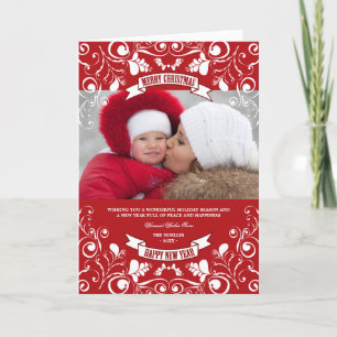 Cartão De Festividades Feliz Natal Art Nouveau Foto Floral Flourish