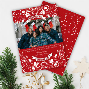 Cartão De Festividades Feliz Natal Art Nouveau Foto Floral Flourish