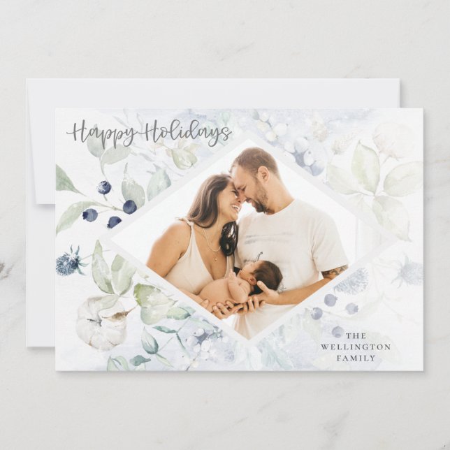 Cartão De Festividades Feliz Natal Ártico Foto Botânica de inverno (Frente)