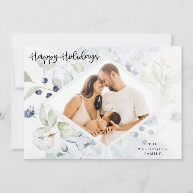 Cartão De Festividades Feliz Natal Ártico Foto Botânica de inverno (Frente)