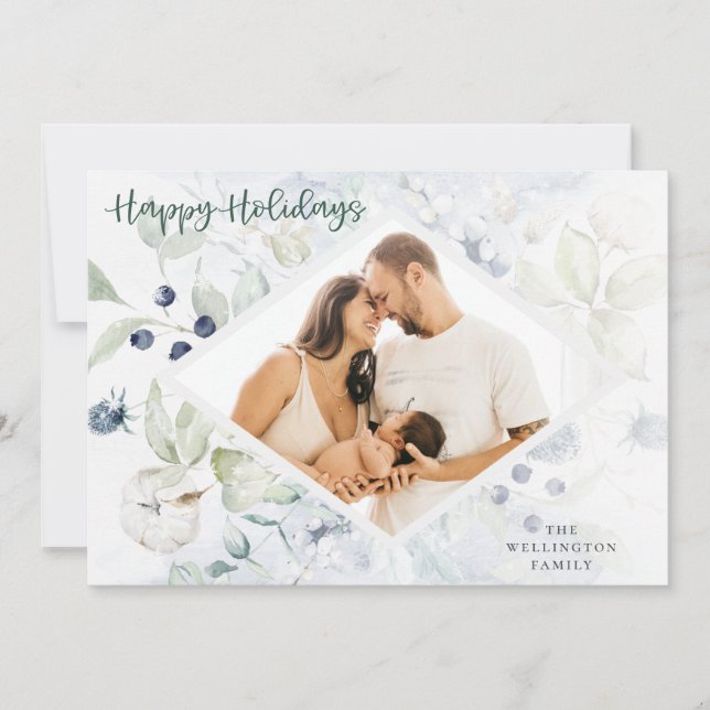 Cartão De Festividades Feliz Natal Ártico Foto Botânica de inverno (Frente)