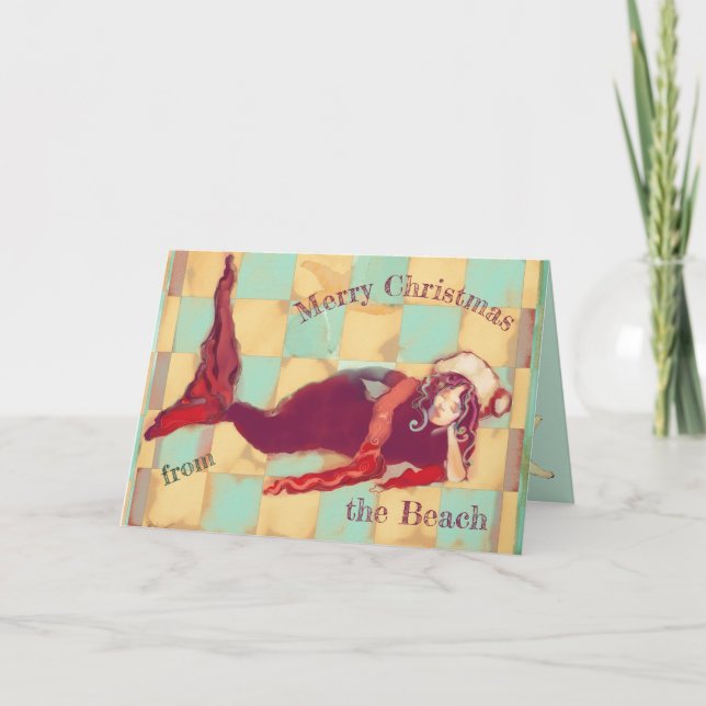 Cartão De Festividades Feliz Natal Artsy Beach Papais noeis de Sereia (Frente)
