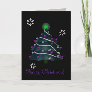 Cartão De Festividades "Feliz Natal!" - Árvore com Prata e Decoração Roxo
