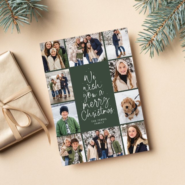 Cartão De Festividades Feliz Natal, árvore de 10 fotos, colagem verde (Criador carregado)
