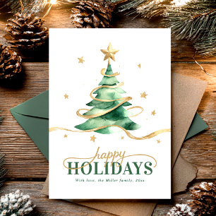 Cartão De Festividades Feliz Natal Árvore de Natal Aquarela