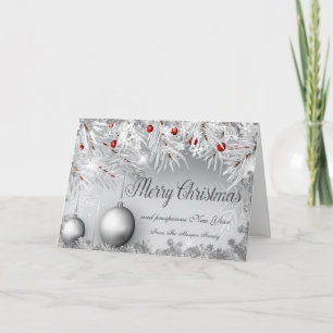 Cartão De Festividades Feliz Natal,Árvore de Natal, Bolas, Flocos de Neve